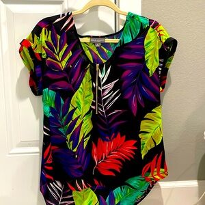 Sheer, multicolored botanical blouse from JC Penney